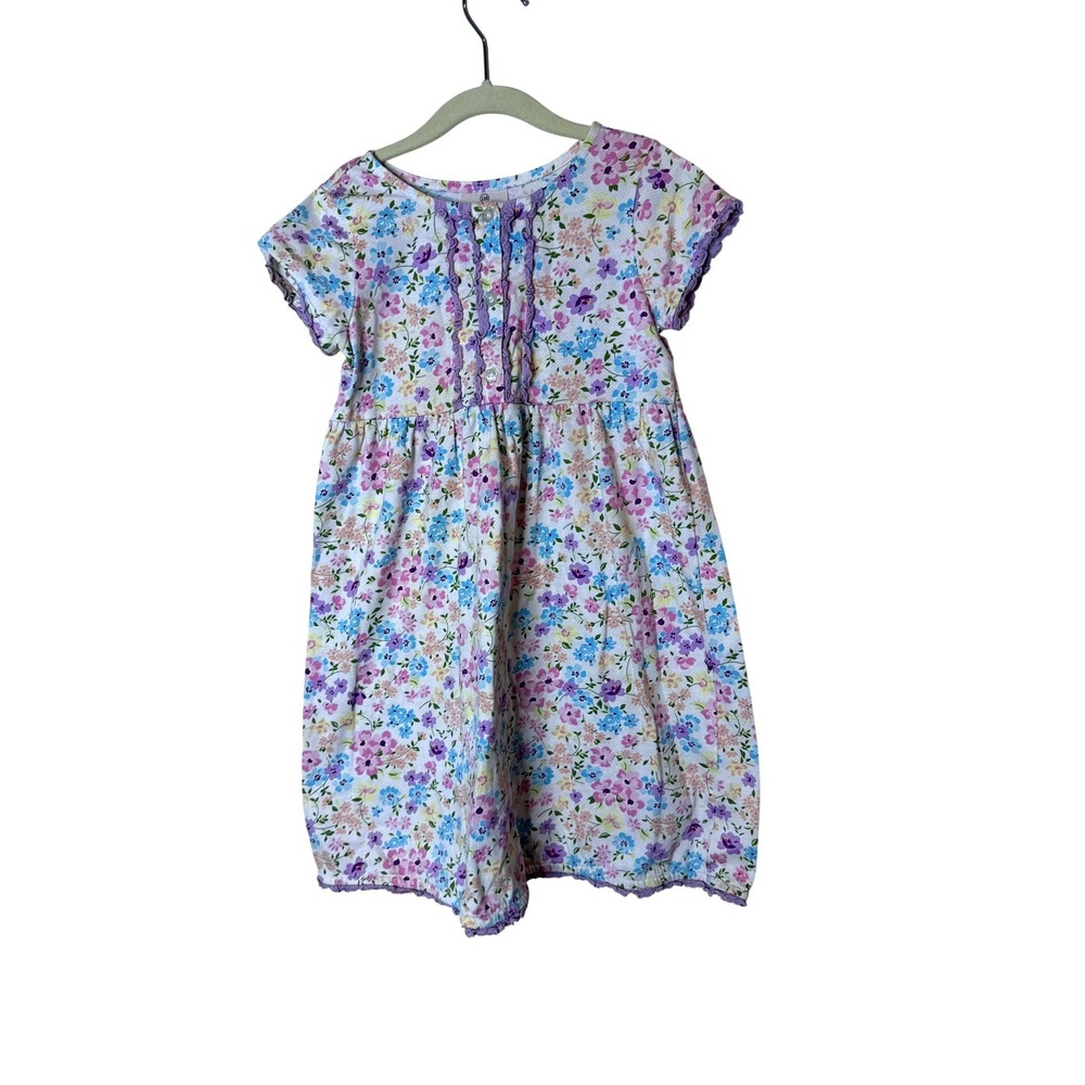 Hanna‎ Andersson Dress Girls 5 Multicolor Floral Short Sleeve Ruffle Cotton